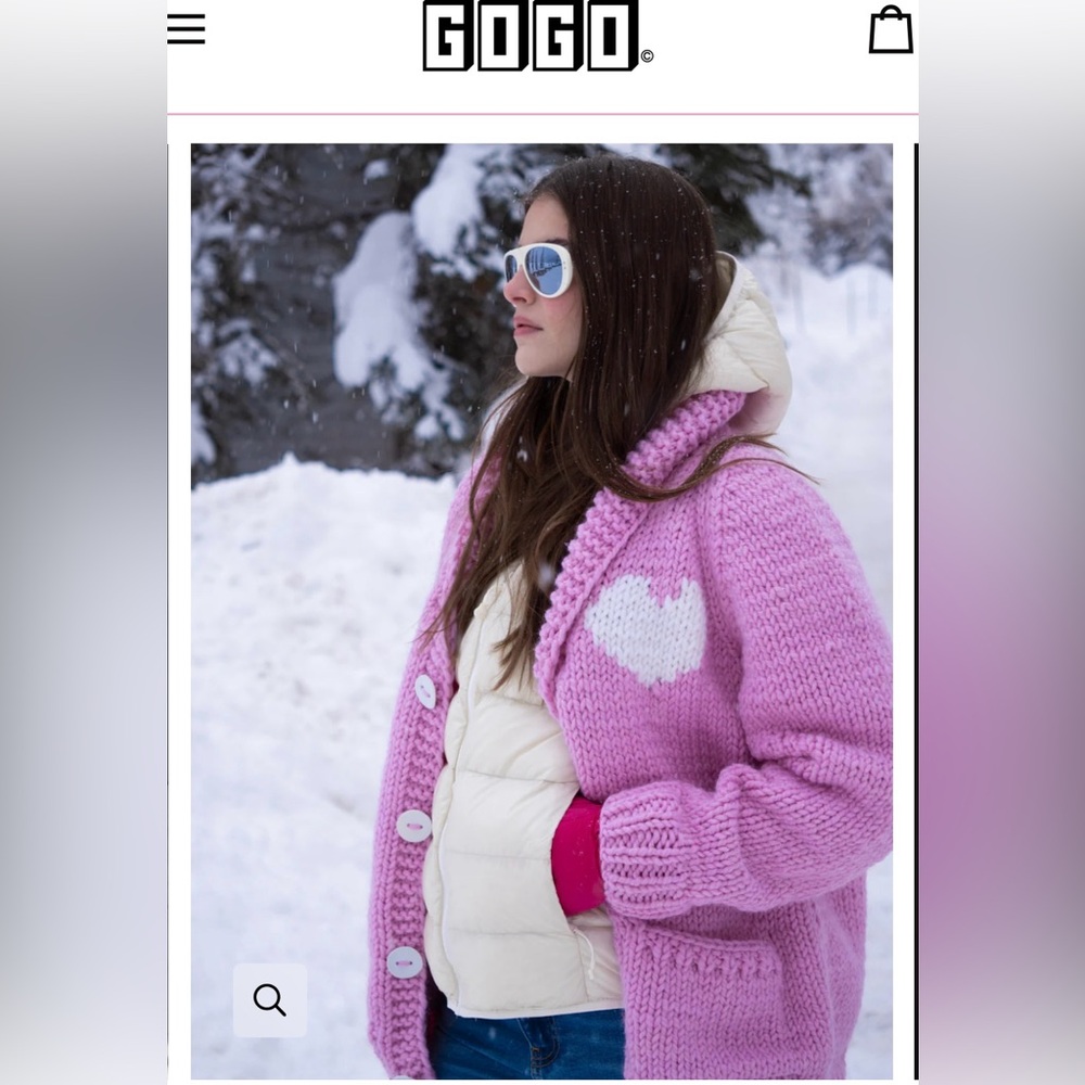GOGO- Pink Knit Wool Cardigan with Heart Design -NWOT